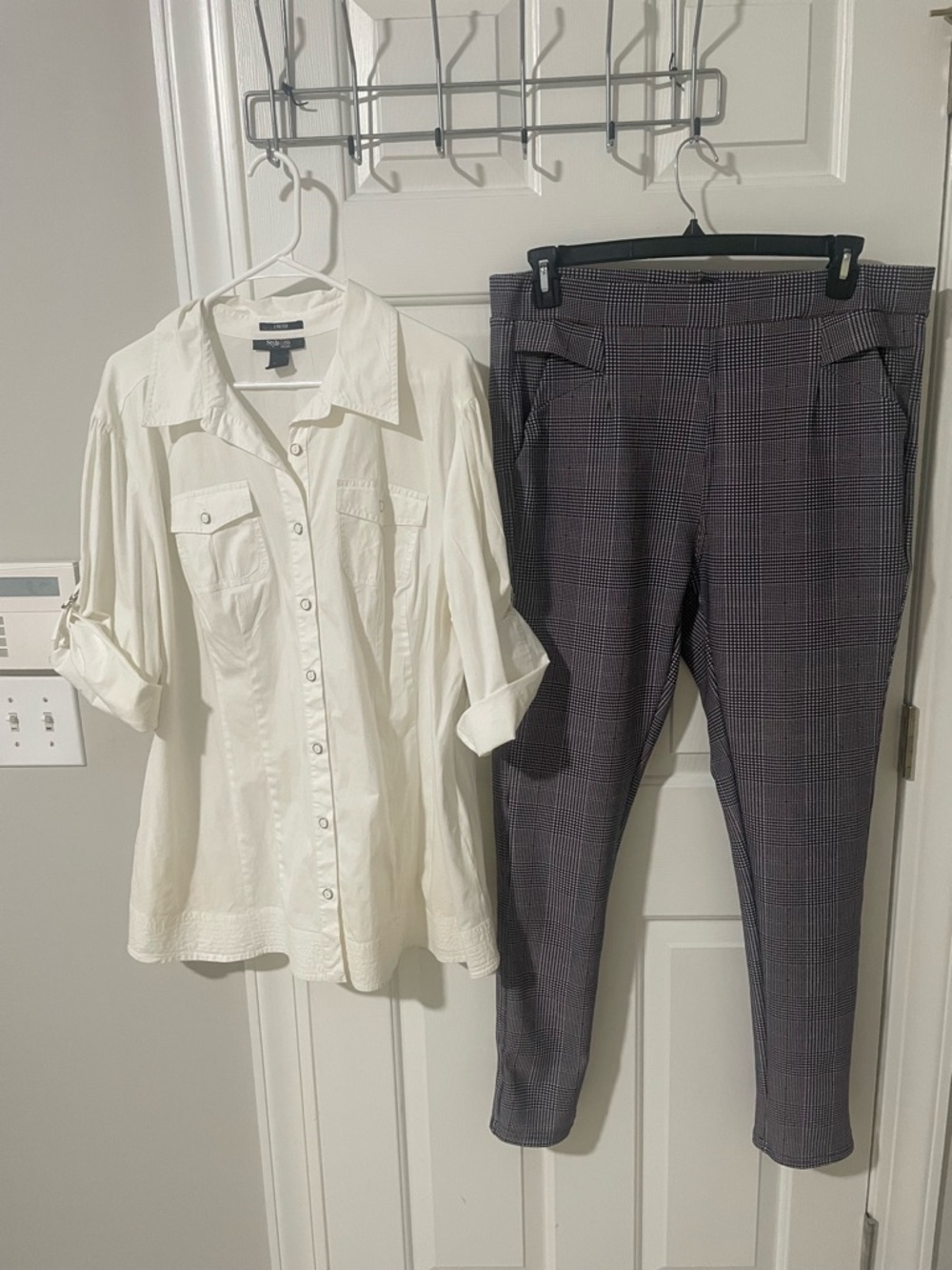 Plaid Pull-On Ankle Pants - Black/Gray 2x bae city pockets big shirt 22w stretch
